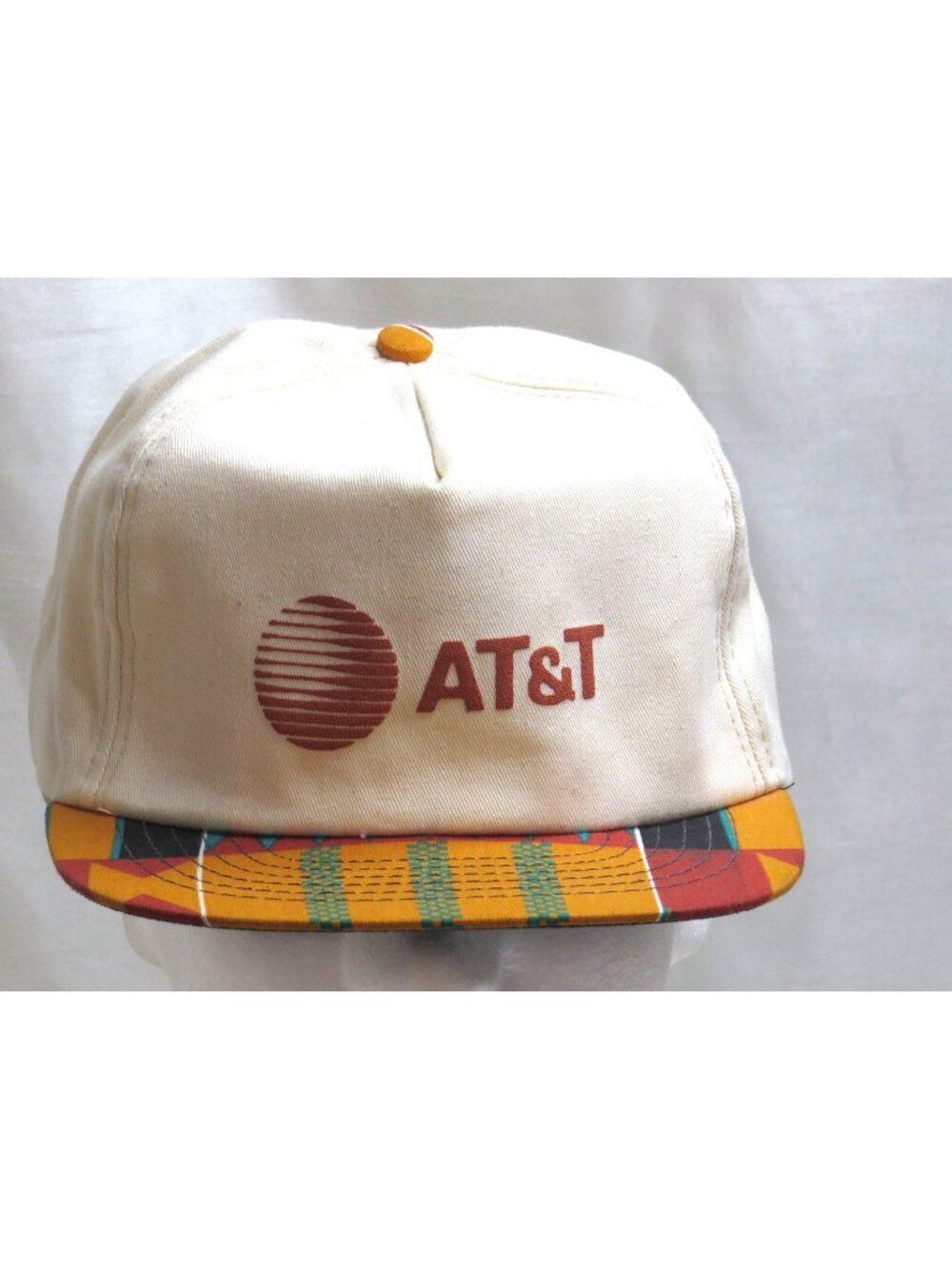 Vintage 90s AT&T Hat Made in USA Geometric Pattern Brim Snapback Tech Promo Cap